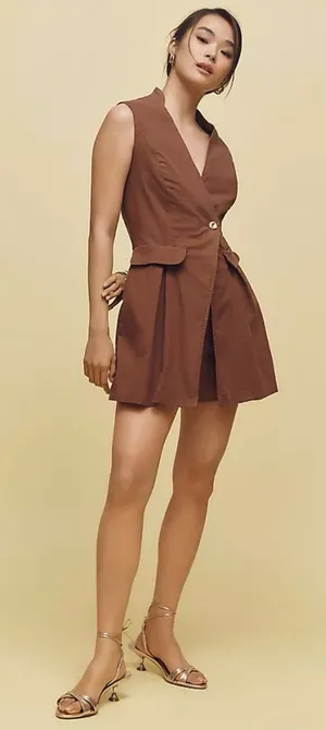 By Anthropologie Wrap Linen Playsuit thumbnail 1