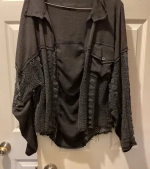 POL Black Textured Cardigan thumbnail 1