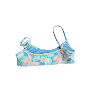 Frankies Bikinis Floral Psychedelic Bralette Bikini Top Blue Pink Retro XS thumbnail 2