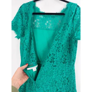 Diane von Furstenberg Fifi Dress‎ Womens Size 14 Green Lace V-Back Mini Cocktail thumbnail 8