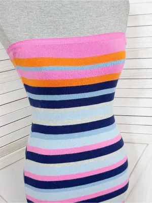 Vici Striped Knit Strapless Sheath Bodycon Midi Dress Pink Blue Size Medium thumbnail 5
