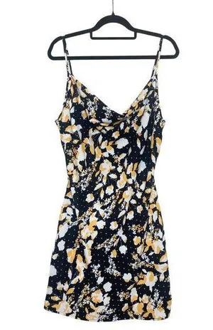 Lulus I Wanna Be Yours Floral Sleeveless Mini Slip Dress XL Black Cowl Neck thumbnail 1