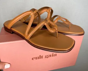 Cult Gaia Estee Sandal Toasted Caramel Leather Strappy Flat Thong Size 39 NEW thumbnail 1