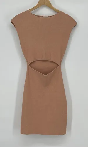 Wilfred Free Aritzia‎ Pink Ribbed Knit Cutout Mini Dress Medium thumbnail 1