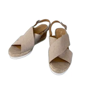 neutral beige espadrille cork platform wedge size 10 thumbnail 2