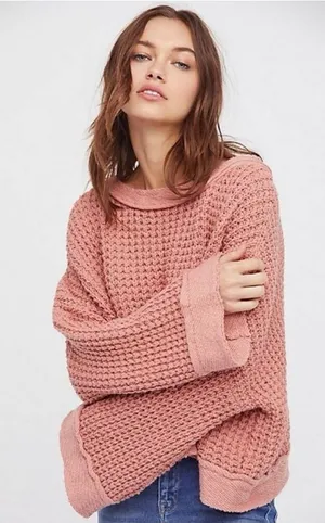 Free People Sweater Maybe Baby Pullover Sweater chunky knit lace up back thumbnail 1