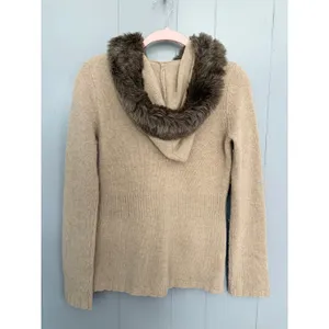 Anthropologie Sleeping on Snow Tan Lambswool Full Zip Hooded Sweater S thumbnail 3