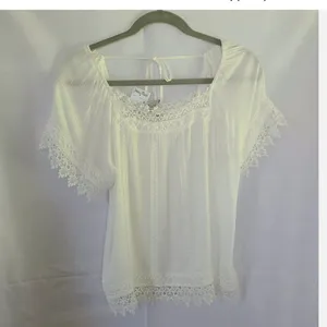 NWT American Rag White Crochet Detail Square Neck Short Sleeve Women's Small‎ thumbnail 1