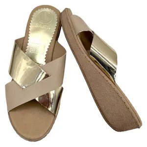 Sary Metallic Gold and Beige Tan Open Toe Wide Strap Slide Sandal Size 7 thumbnail 12