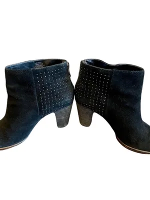 Lord & Taylor Black Suede Studded Heeled Ankle Boots, Size 7.5 thumbnail 4