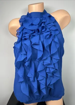 Vintage Mossimo Medium Top Blue Ruffles Y2K‎ Womens Sleeveless Tank Halter Neck thumbnail 1