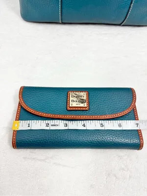 Dooney & Bourke Teal Brown Pebble Leather Tote & Matching Wallet Set thumbnail 7