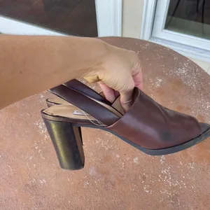 Madewell Vintage 90s retro calico Brown leather block heel mule sandals sz 7.5 thumbnail 4