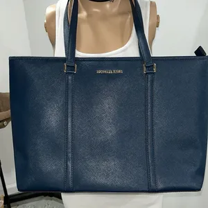 Michael Kors Navy Blue Leather Double Handle, Zipper Closure Shoulder Bag thumbnail 1