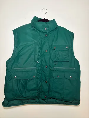 Eddie Bauer Vintage Goose Down Green Utility Vest Womens Large Made in USA thumbnail 9