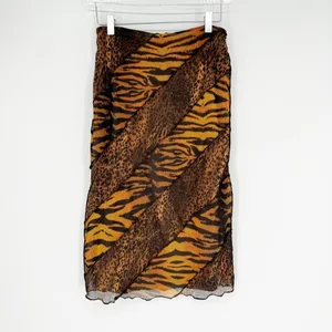 Urban Outfitters Mesh Animal Print Patchwork Midi Skirt Women's Size‎ S Tan Y2K thumbnail 3