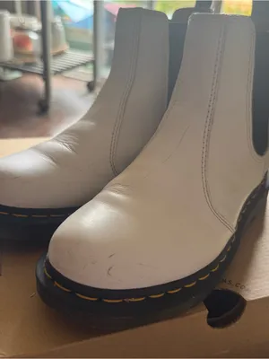 Dr. Martens White‎ Leather Chelsea Boots. Some scratches but soles are perfect. thumbnail 2