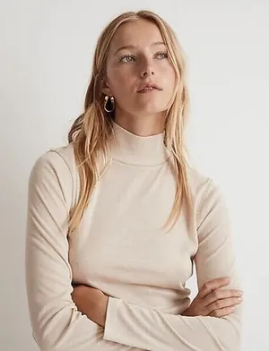 Madewell Shirt Womens 2XS Beige Mock Neck Semi‎ Sheer Pullover Tee Top NN260 XXS thumbnail 1