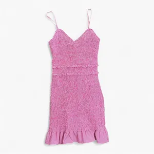 Skies Are Blue Pink Gingham Smocked Mini Dress XS Ruffle Hem Cami Cottagecore thumbnail 3