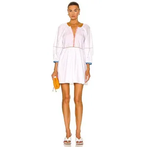 Staud Mini‎ Demi Dress Womens White Multicolor Neon Piping Balloon Sleeve XS thumbnail 2