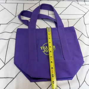 Trader Joe's‎ Mini Canvas Tote Bag Small Purple Embroidered Logo Shopper thumbnail 4