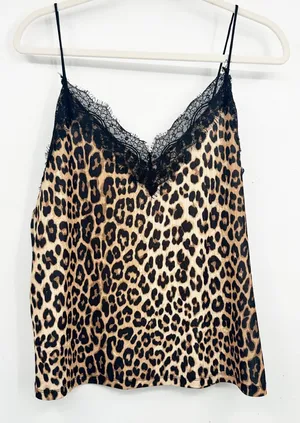 H&M Womens Leopard Animal Print Lace Trim Mob Wife Y2K‎ Cami Tank Top Size M thumbnail 1