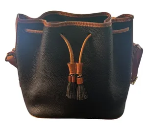 Vintage 90s Dooney & Bourke Bucket Bag Black Pebbled Leather Drawstring Tassel thumbnail 1