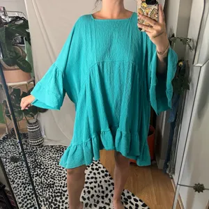 Free People Beach El Mar Ruffled Cotton Gauze Mini Dress Aqua Blue Size Small thumbnail 6