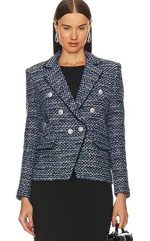 Generation Love Eliza Tweed Blazer Jacket in Navy Blue Melange Size S thumbnail 1