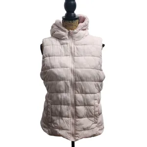 New York Company‎ Light Pink Hooded Puffer Vest Women's Size L Sherpa Lined thumbnail 2