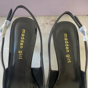 NWT Madden Girl Valerie Women's Glossy Black Slingback Heels thumbnail 6