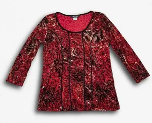 Only Nine Vintage Red Burnout Velvet Top‎ Y2K 90s Floral Metallic Medium thumbnail 1