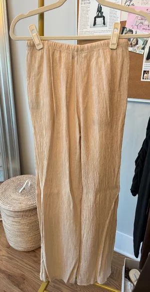 Zara Tan Crinkle Pants thumbnail 2