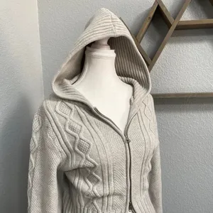 Wild Fable Cream Grey Cable Knit Zip Up Hoodie Sweater Grunge Dark Cottagecore thumbnail 2