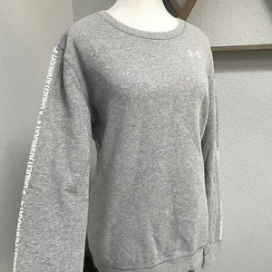 UNDER ARMOUR GREY PULLOVER SWEATSHIRT SPELL OUT GYM ACTIVEWEAR WORKOUT GORPCORE thumbnail 2