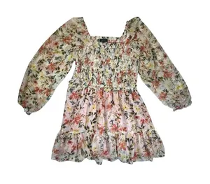 1 STATE Floral Smocked Square Neck Tiered Ruffle Mini Dress Women's Size L thumbnail 1