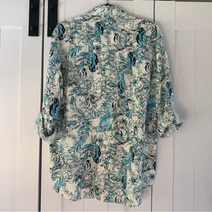 Tahari Womens 100% Linen Shirt Tropical Bird Print Button Up Coastal Resort thumbnail 5