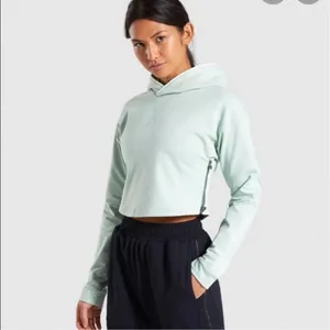 Gymshark Cropped Hoodie Black Pull Over Sweatshirt Zipper Accents Size Medium thumbnail 3