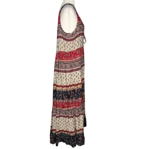 Beach Lunch Lounge Maxi Dress M Tiered Rust Tan Batik Sleeveless Hippie Boho thumbnail 6