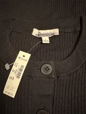 Madewell Whipstitched Longline Cardigan Merino Blend black white combo Sz L NWT thumbnail 7