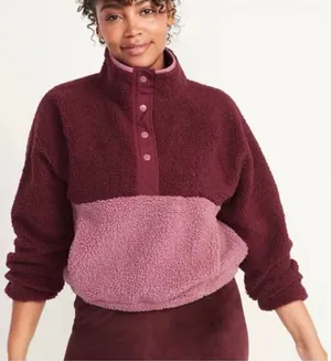 Old Navy burgundy colorblock fleece quarter snap sweater size M thumbnail 1