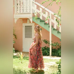 Hutch Brianna Tulle Tie Maxi Dress‎ Orange Lush Tropical M thumbnail 5