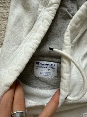 Champion White Cropped Hoodie with Gray Lined Hood thumbnail 4