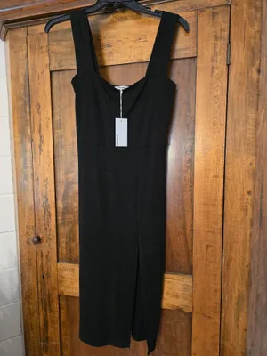 Reformation Black Square-Neck Midi Dress with Side Thigh Slit BNWT Large thumbnail 2