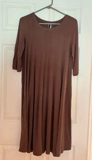 MOA USA Women’s Brown Solid Scoop Neck 3/4 Sleeve MIDI Dress Size 12 thumbnail 1