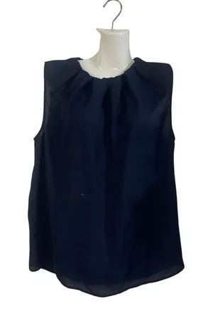 Joe Fresh Sleeveless Navy Blue Pleated Mock Neckline Blouse M Flowy Lightweight thumbnail 1