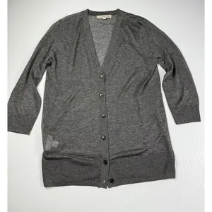 LOFT Gray Long Button Front Cardigan Sweater Classic Layering Essential L‎ thumbnail 1
