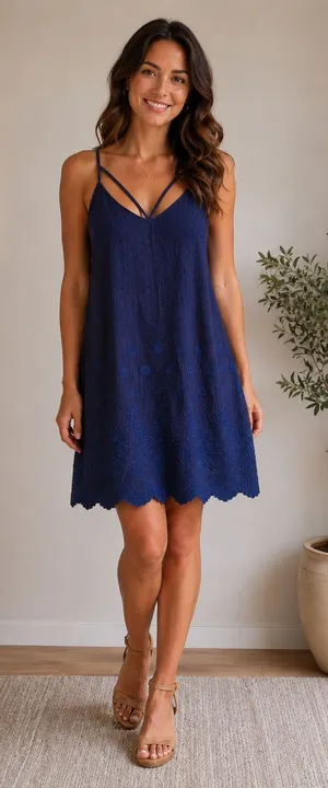 Navy Embroidered Sleeveless Slip Dress thumbnail 1