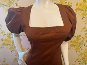 Flying Tomato Brown Square-Neck Midi Dress with Puff Sleeves size M thumbnail 4