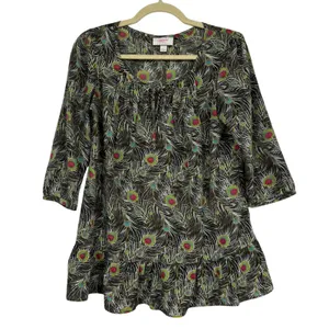 Liberty of London X Target Green Peplum 3/4 Sleeve Blouse Womens S Preppy Fall thumbnail 2